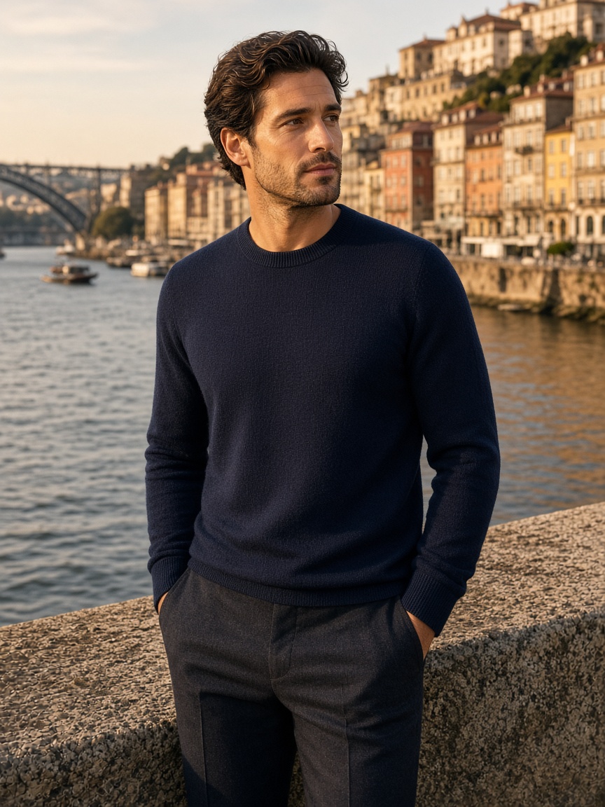 Navy knit, river